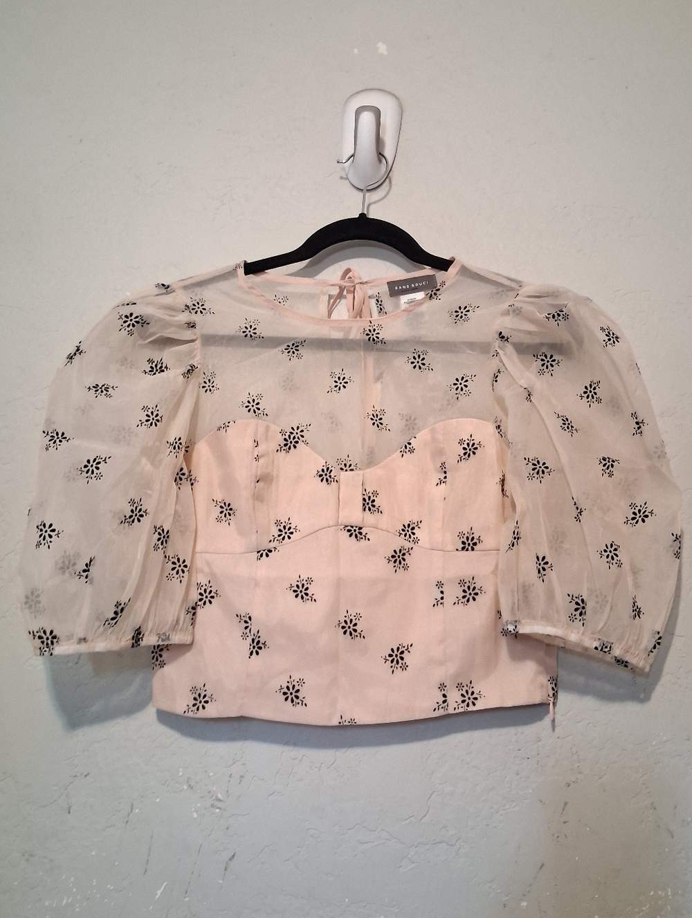 Y2k Retro Puff Sleeve Floral Velvet‎ Burnout Sweethear Top Blouse SzS Pink - Picture 3 of 15
